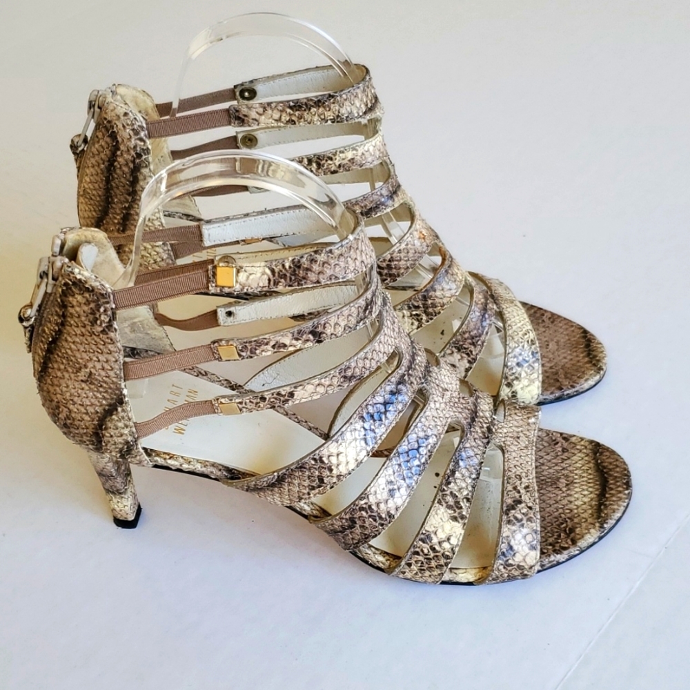 Stuart Weitzman Snake Leather Sandals Pumps Strappy Heels Shoes Size 8.5